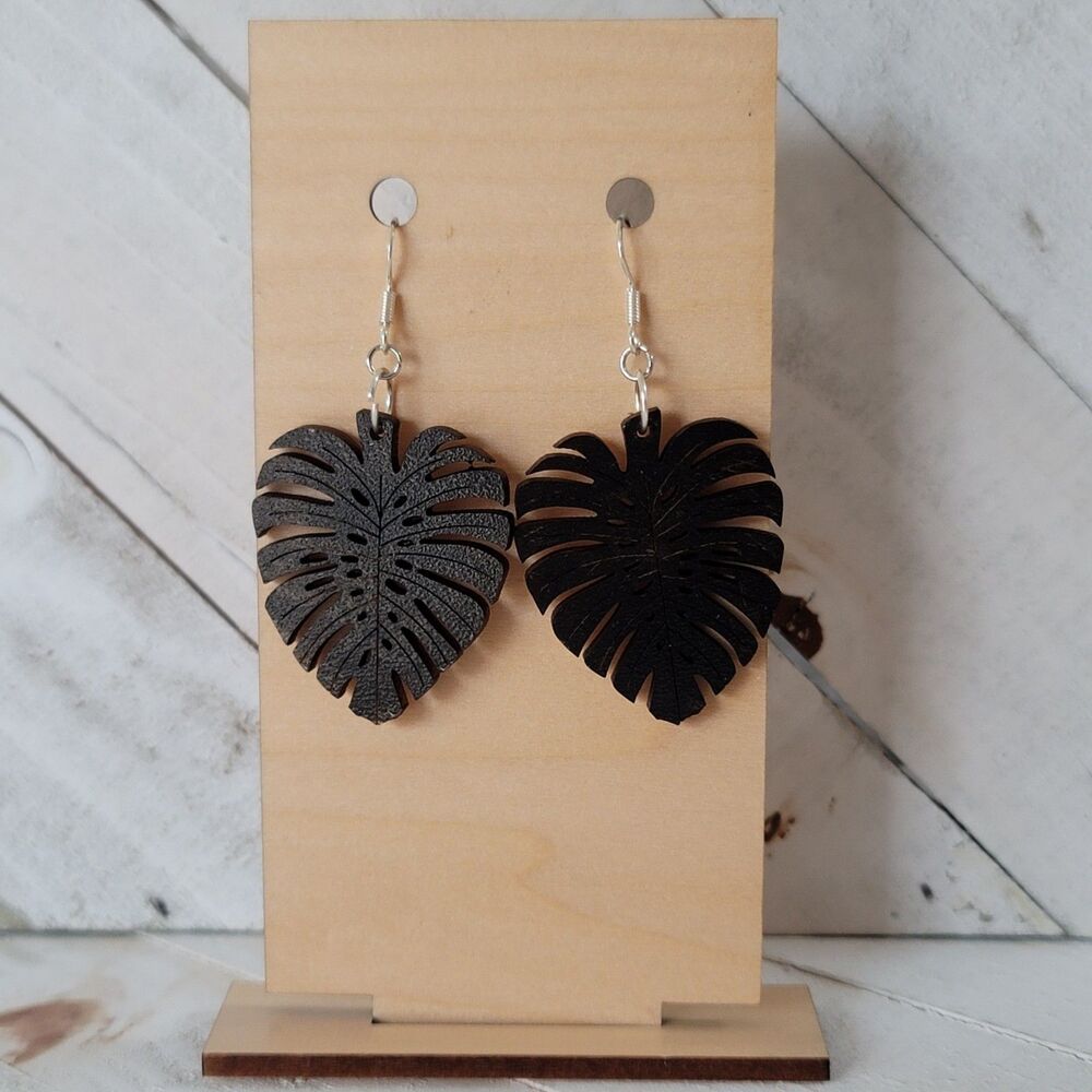 Black Monstera Leaf Earrings
